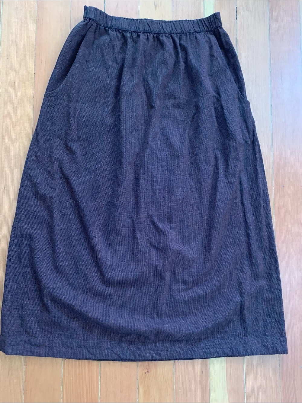 Bridge & Burn Organic Cotton Classic Elastic-Waist Brown Midi Skirt Sz M